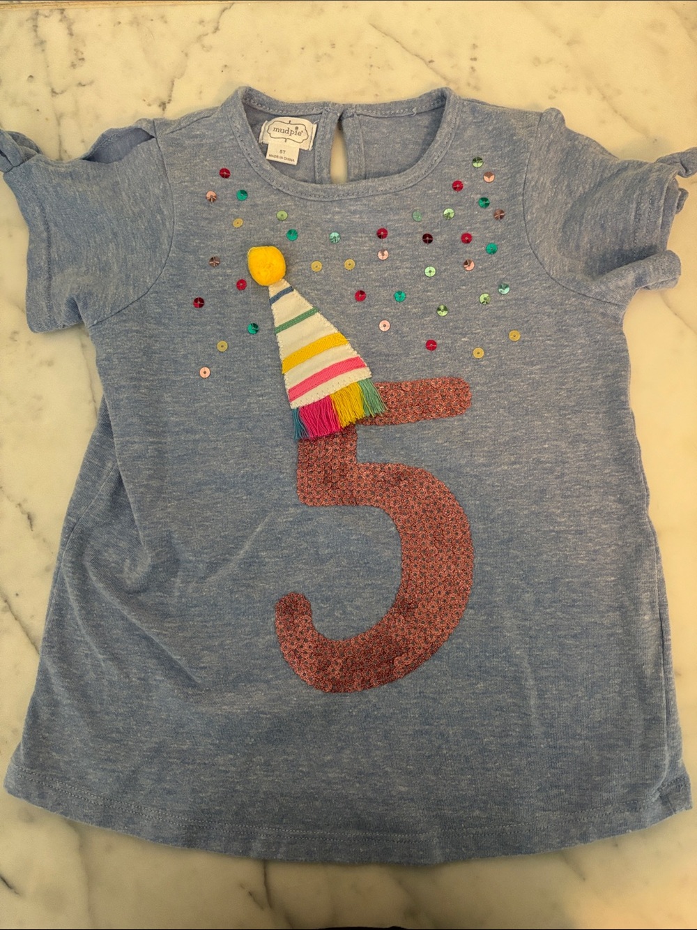 Mud Pie Light Blue Girls' Sequin Number 5 Party Tee